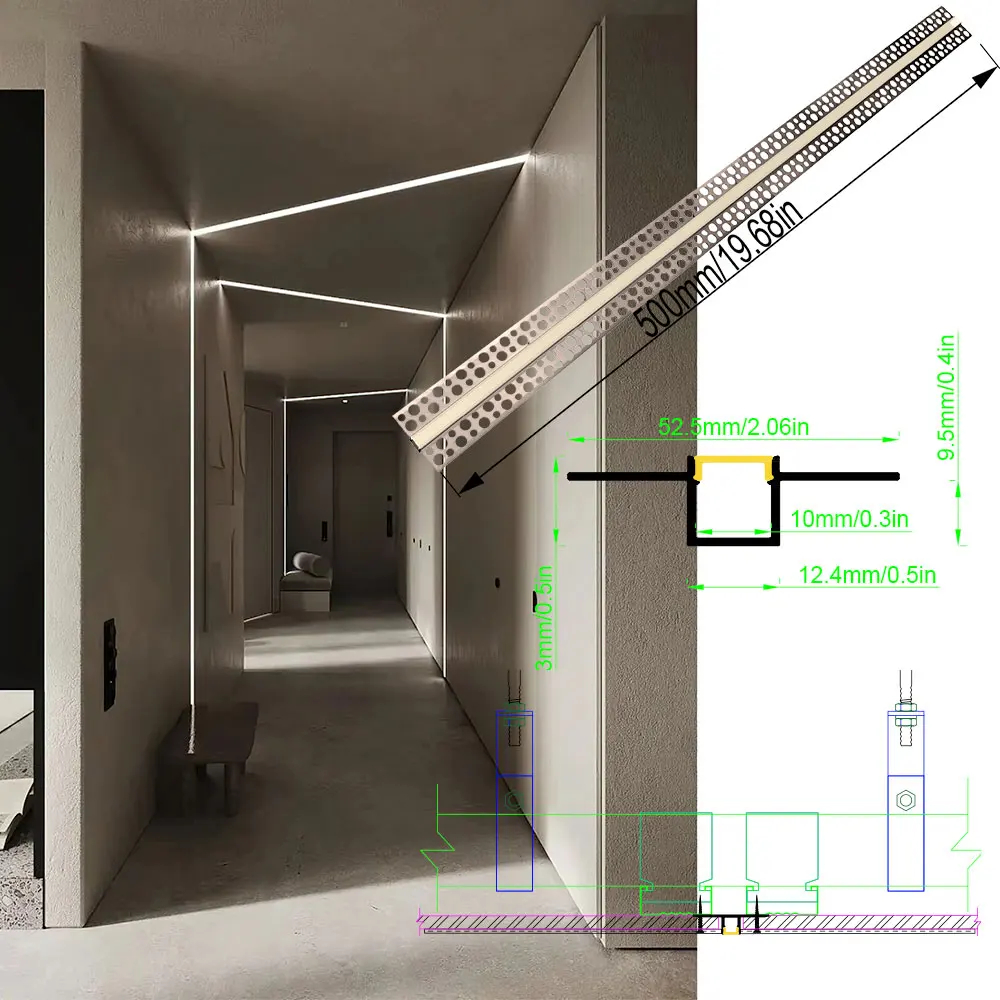 Wbudowany profil aluminiowy z taśmą LED w gipsie do instalacji sufitowych zapewniające nastrojowe oświetlenie w różnych przestrzeniach