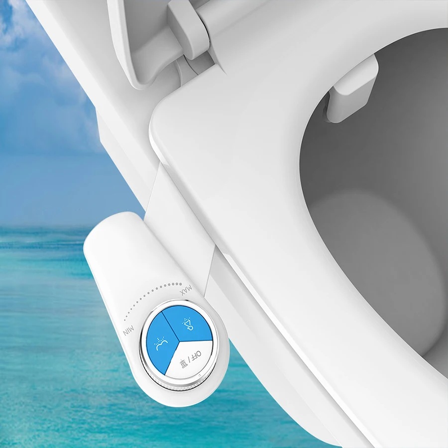 

Dual Spray Bidet Toilet Seat - Slim Cold Water Non-Electric with Self-Cleaning Nozzles (Frontal & Back Wash)