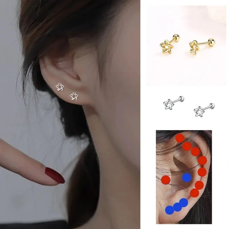 6mm D Color 100% Sterling Silver Stud Earrings for Women Screw Thread Ear Studs  Silver Single Korean Japanese Students