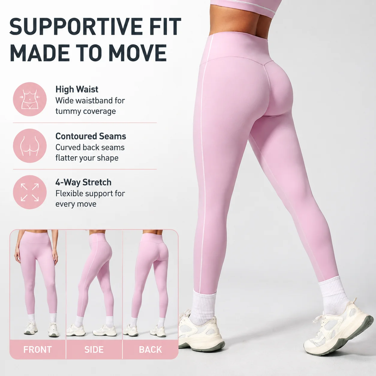 Premium High Waist Yoga Leggings Women Side Stripe Tummy Control Sports Pants Slimming Push Up Workout Tights for Gym Running