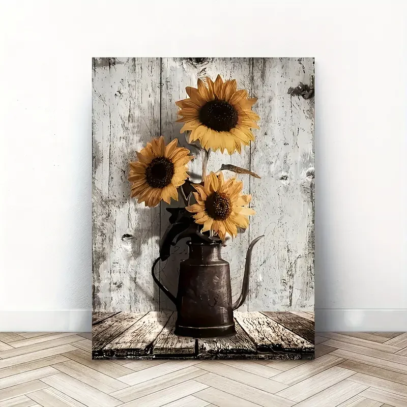 1pc No Framed Rustic Sunflower Canvas, Wall Art, Vintage Flower Picture Print, Farmhouse Wall Decor, Floral Pot Decorative P