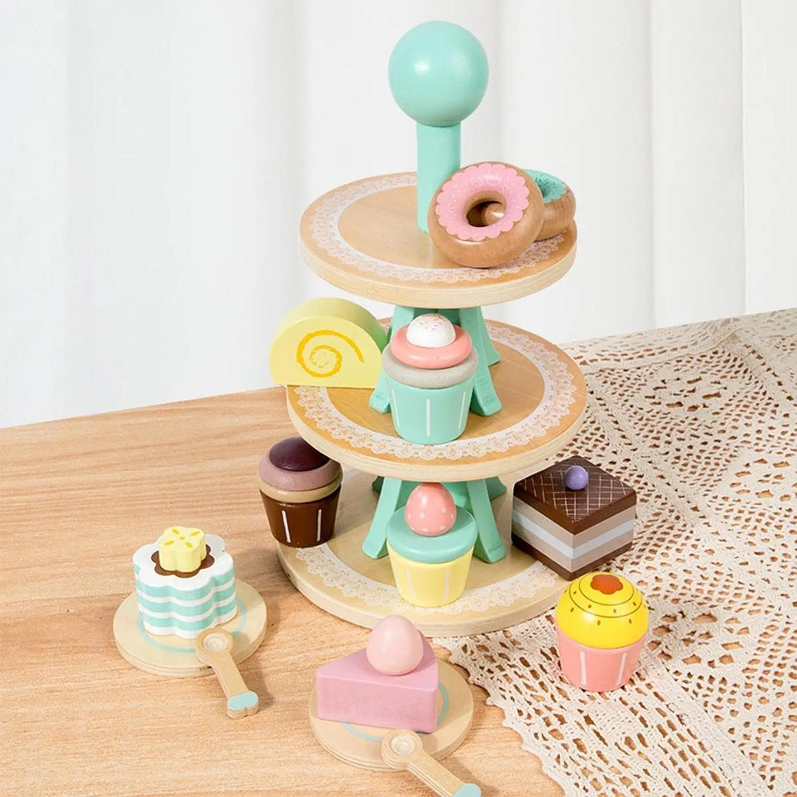 

Wooden Tea Party Set for Little Girls Kitchen Accessories Role Playing Pretend Play for Children 2 3 4 5 6 Year Old Girls