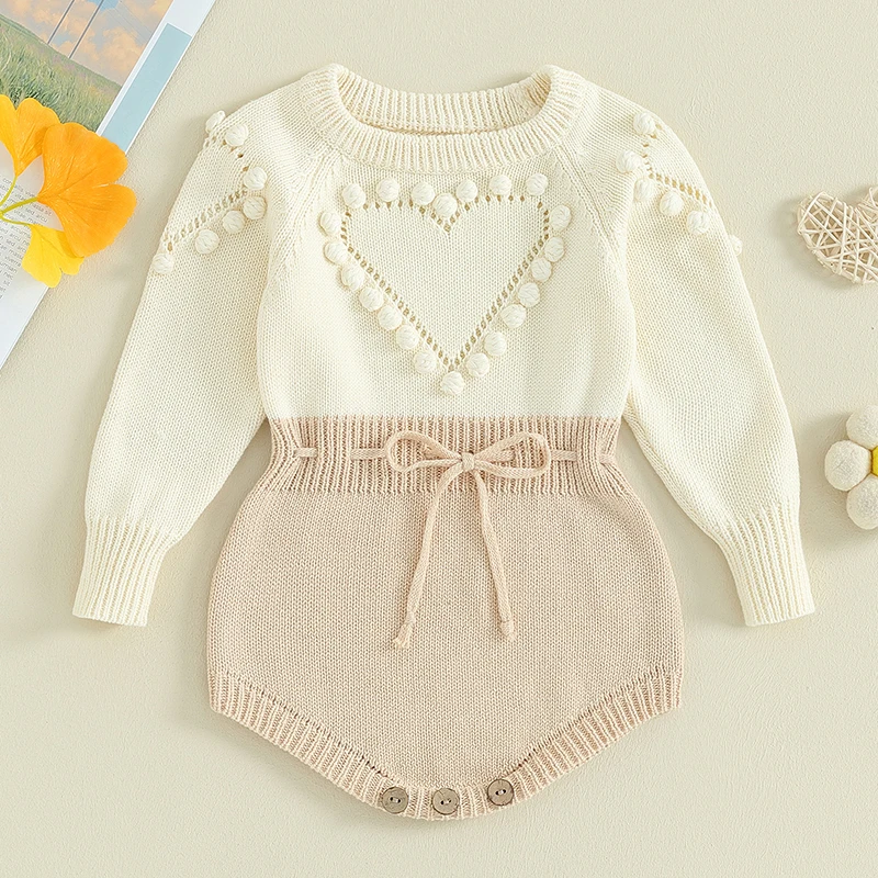 Infant Baby Girl Knitted Clothes Heart Romper Long Sleeve Jumpsuit Outfit Autumn Winter wool knitted sweater bodysuits 3-24M