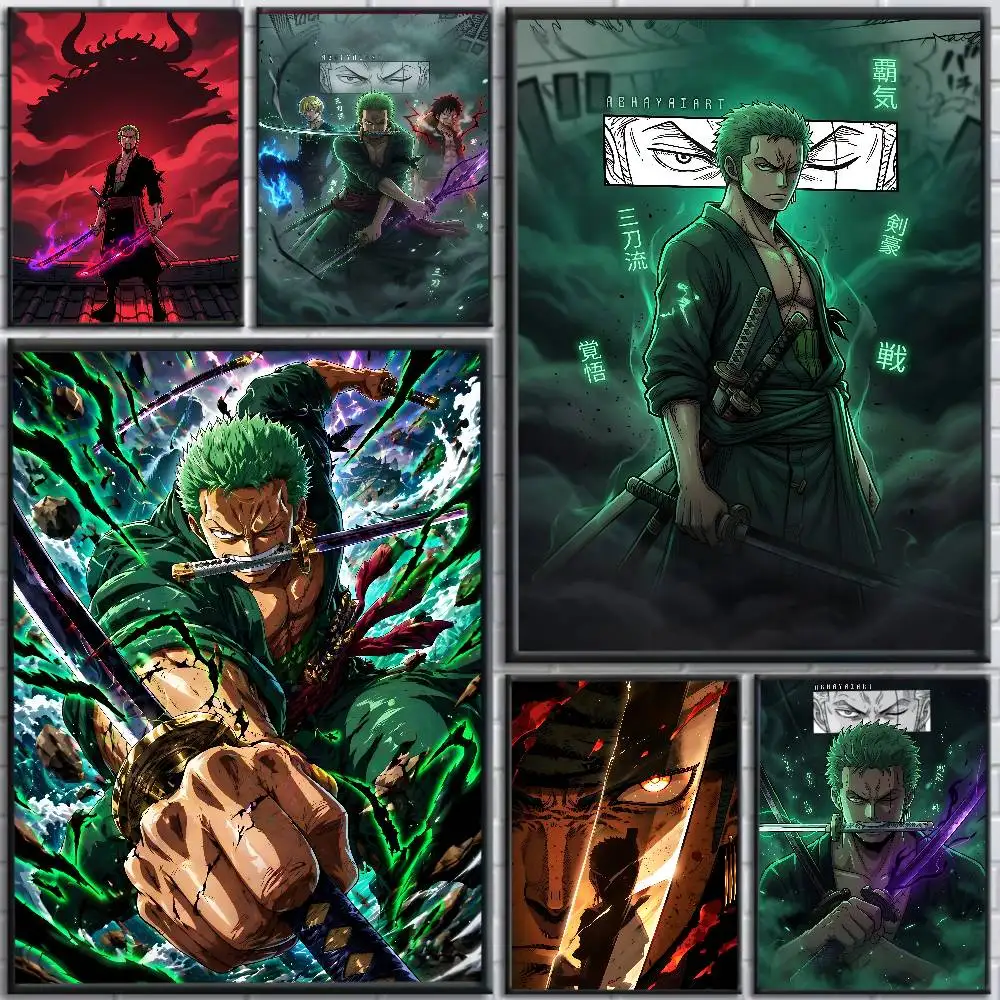 Poster d'anime One Piece Roronoa Zoro Swordsman, toile HD, impression imperméable, décoration murale pour chambre à coucher, cadeau