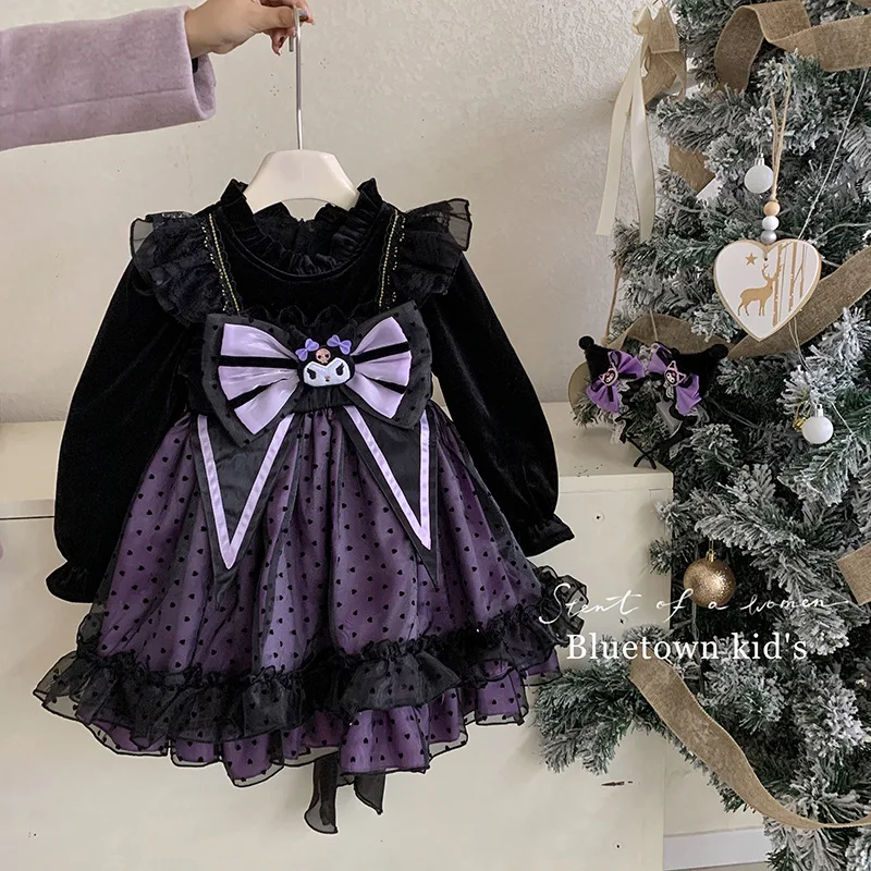

Kawaii Kuromi Children Lolita Dress Anime Winter Plush Warm Cartoon Princess Dress Cute Birthday Party Cosplay Dress Xmas Gift