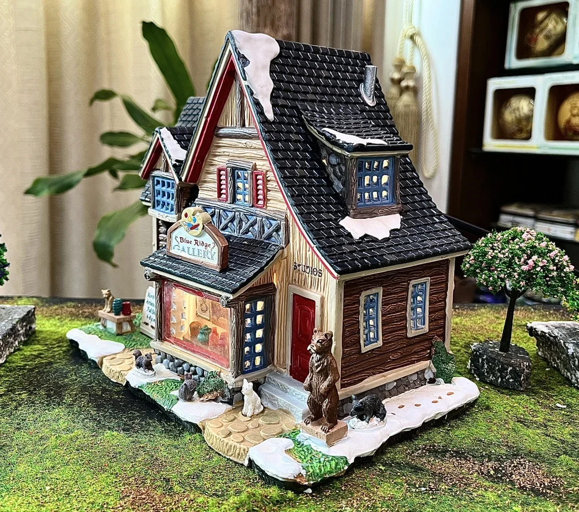 Lemax Creative Ceramic Painted Night Lamp House Blue Ridge Gallery Building Home Furnishing Living Room Ornament Gift