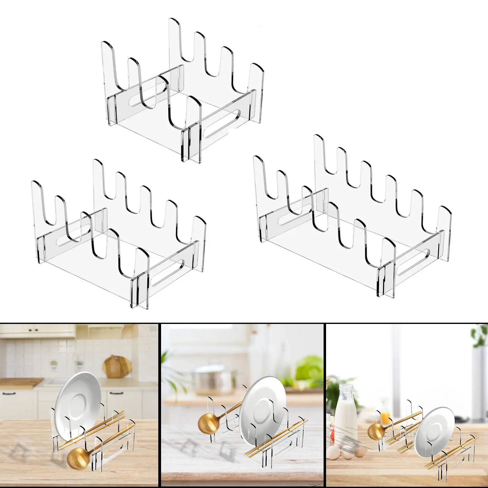 Acrylic Plate Stand Display Holder Removable Organizer Rack for Kitchen Countertop and Porcelain Plates