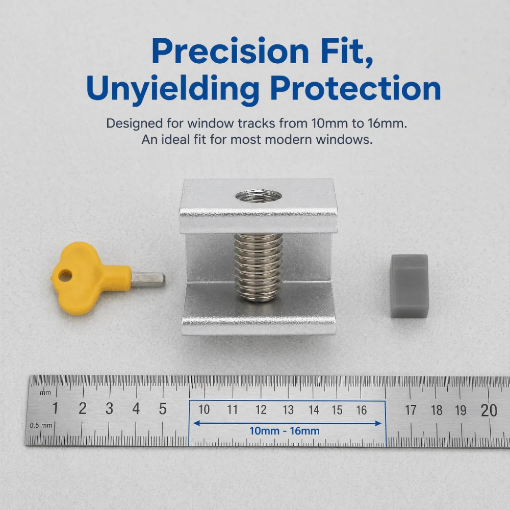 Adjustable Aluminum Sliding Window Lock Silver With the key Window Safety Lock Sliding Window Stopper Security
