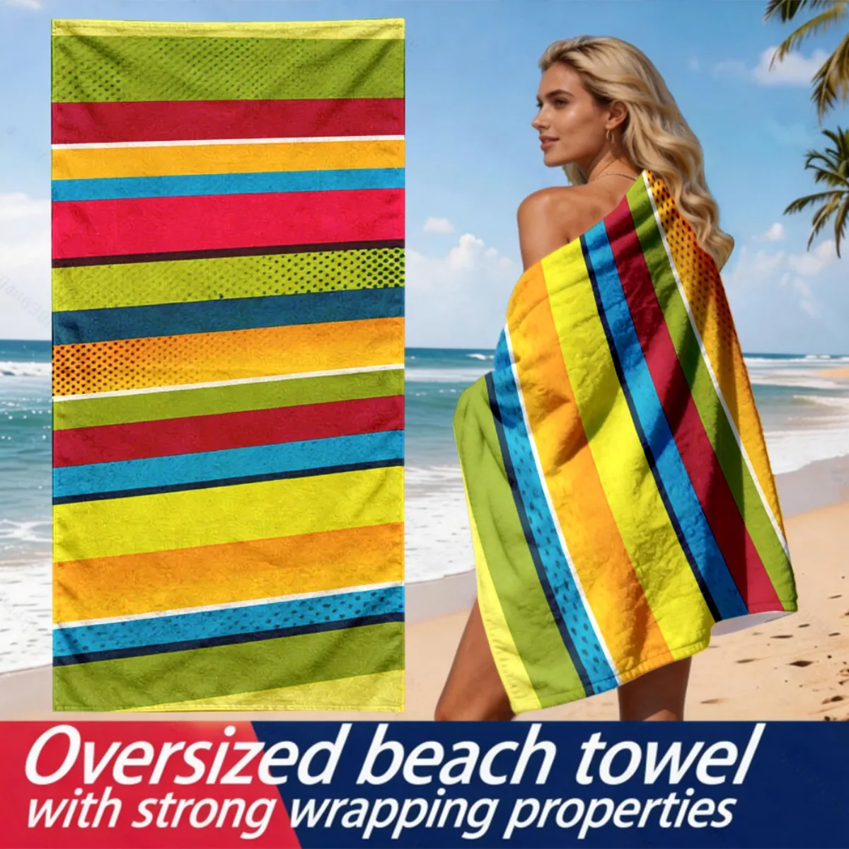 

Пляжное полотенце из полиэфирного микроволокна в стиле серапе с радужными полосками, высокой впитываемостью, идеально подходит для плавания и пляжного отдыха.