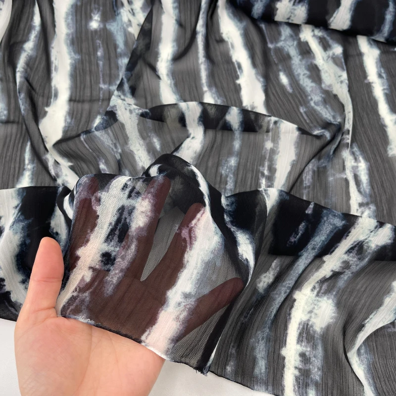 Tie Dyed Striped Chiffon Fabric Soft for Shirt Dress Clothing Designer Handmade Diy Sewing Material Cloth By The Meter