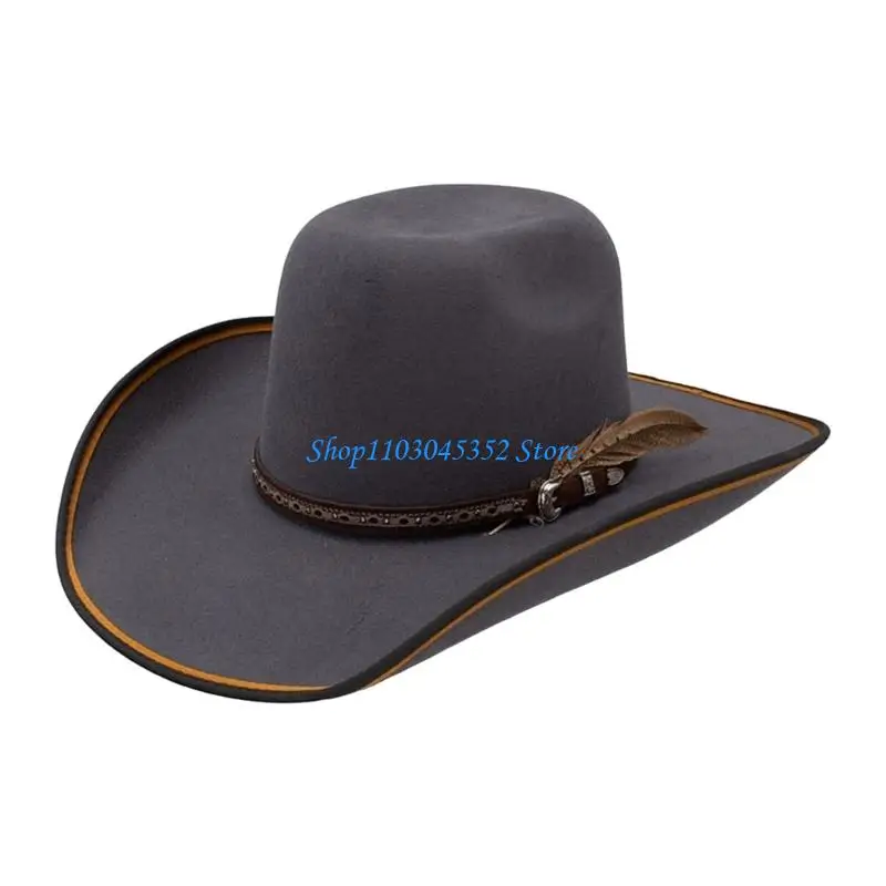 

Unisex Woolen Cowboy Hats Reinforced Brims Structure Stylish Head Covering for Festivals and Daily Use