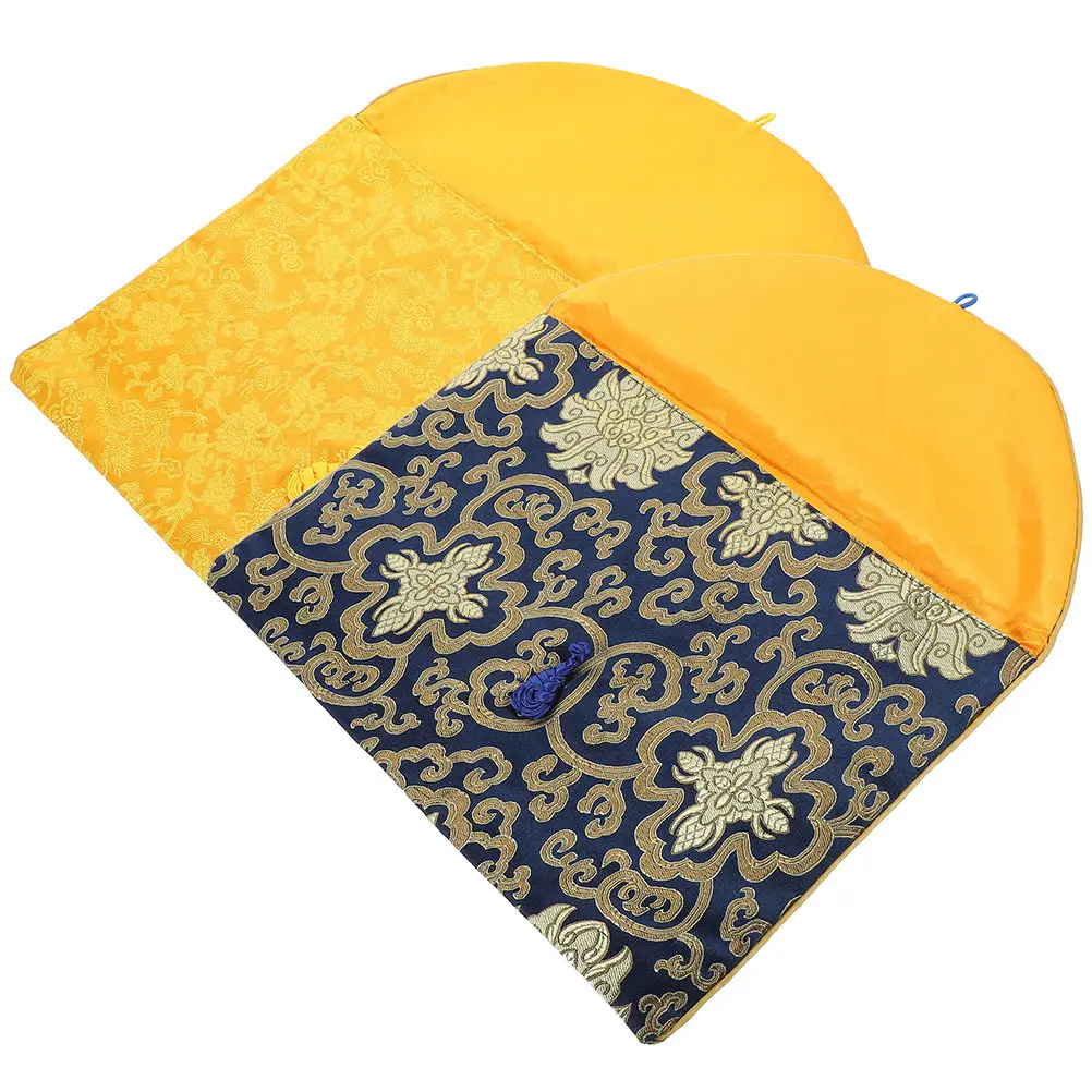 

2Pcs Ethnic Style Brocade Jewelry Pouch Premium Craftsmanship Buddhist Scripture Wrap Bag Music Book Storage Gift Container