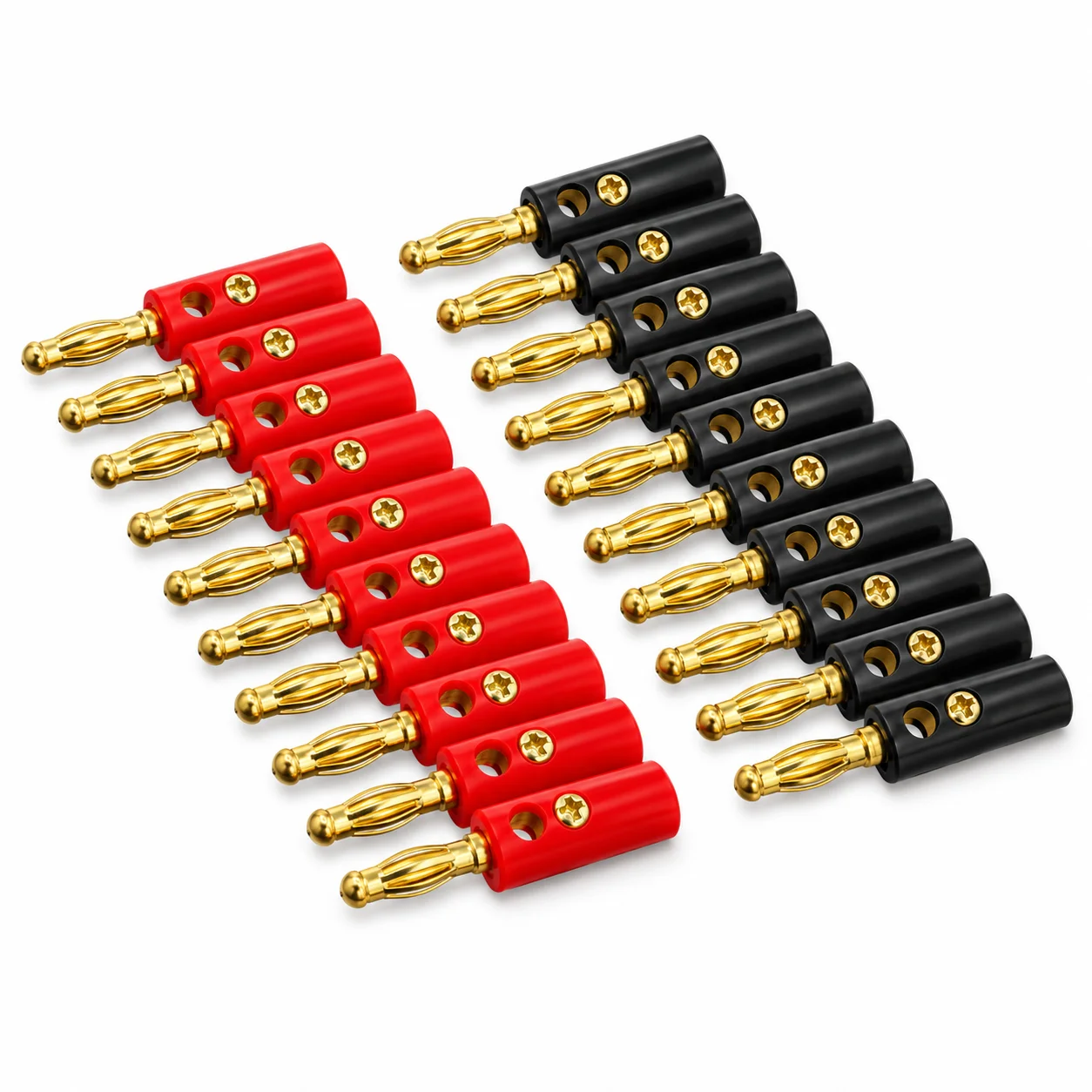 20pcs 10 Pairs 4mm Gold Banana Plugs Solderless Screw Speaker Wire Connectors Red Black for Audio Amplifiers and Binding Posts