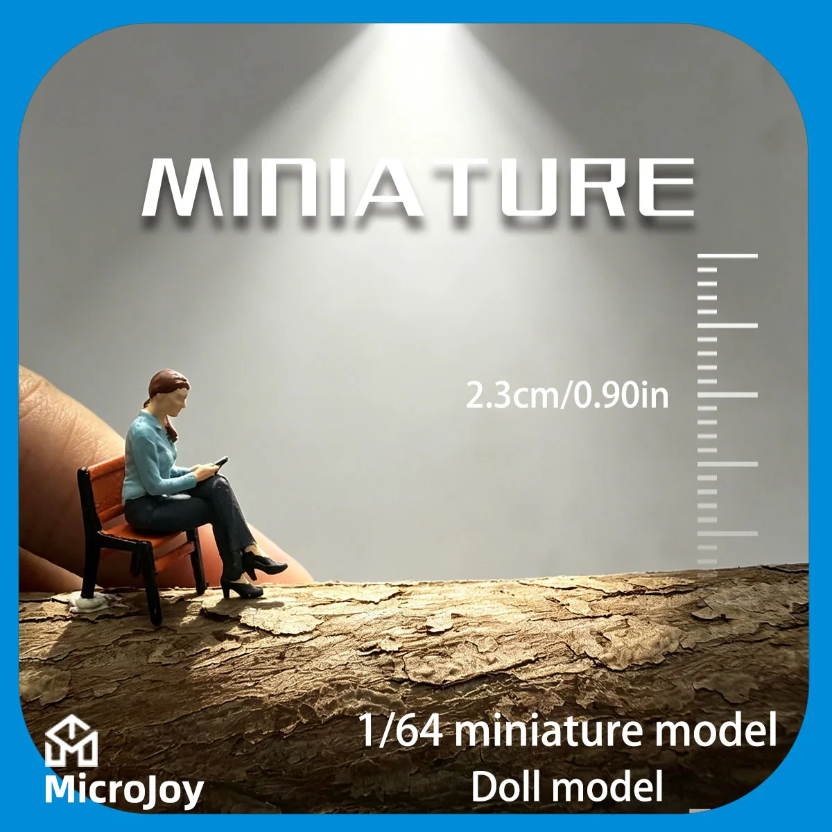 Miniature figure model in 1:64 scale, female figure sitting on a phone + chair, suitable for HO scale train dioramas, DIY scenery, creative scenes, mini scene combinations, and miniature scene accessories