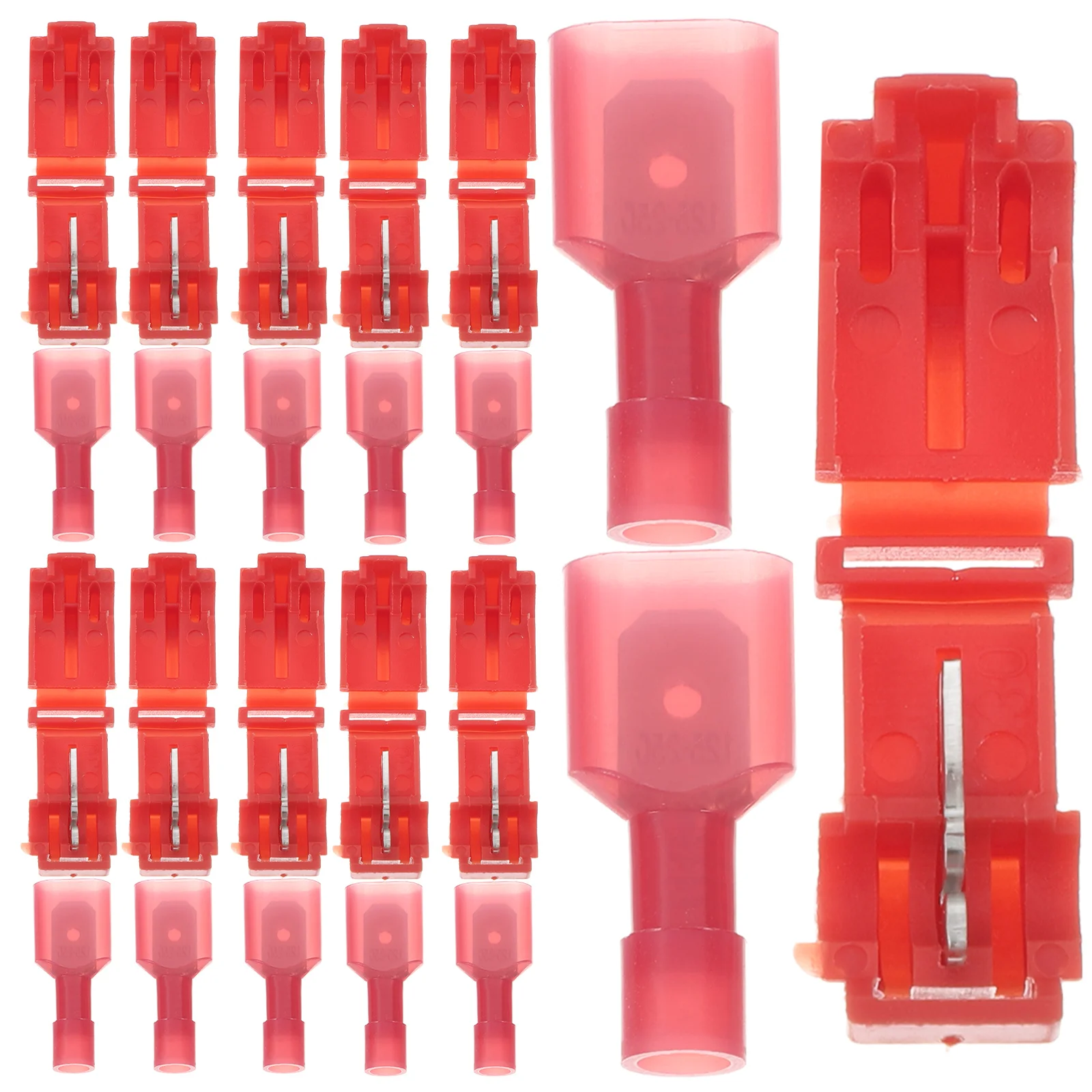 

100pcs T-Type Quick Splice Wire Connectors Red Insulated Male Female Spade Crimp Terminals No Strip Auto Marine Industrial Use T