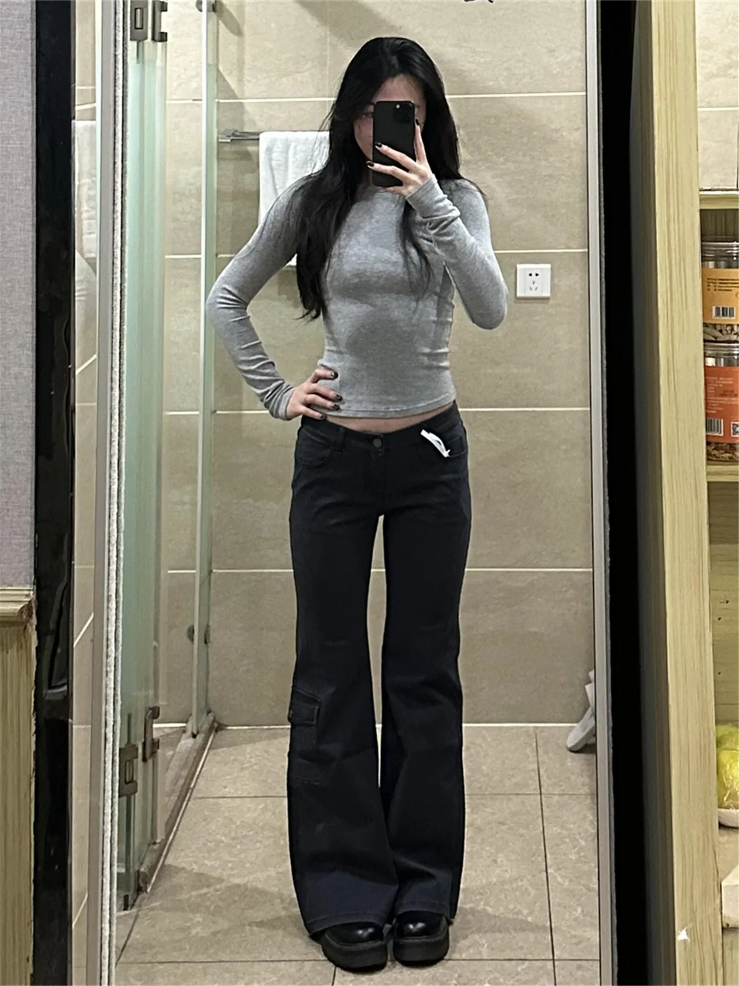 

American High Street Workwear Bell Bottom Jeans Women's Autumn Winter Slimming Long Floor Length Taller Women Pants