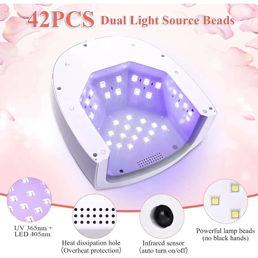 مصباح أظافر LED لاسلكي بالأشعة فوق البنفسجية بقدرة 96 وات مصباح أظافر للأشعة فوق البنفسجية لطلاء الأظافر ومجفف أظافر محمول ومصباح أظافر محمول مع 4 مؤقت وشاشة LCD
