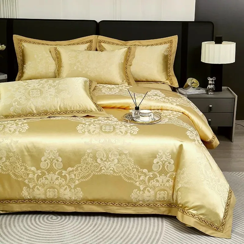 Chic Luxury Jacquard Cotton Bedding set Double Queen King 4Pcs Soft Silky Duvet Cover Set Quilted Bedspread Pillowcases