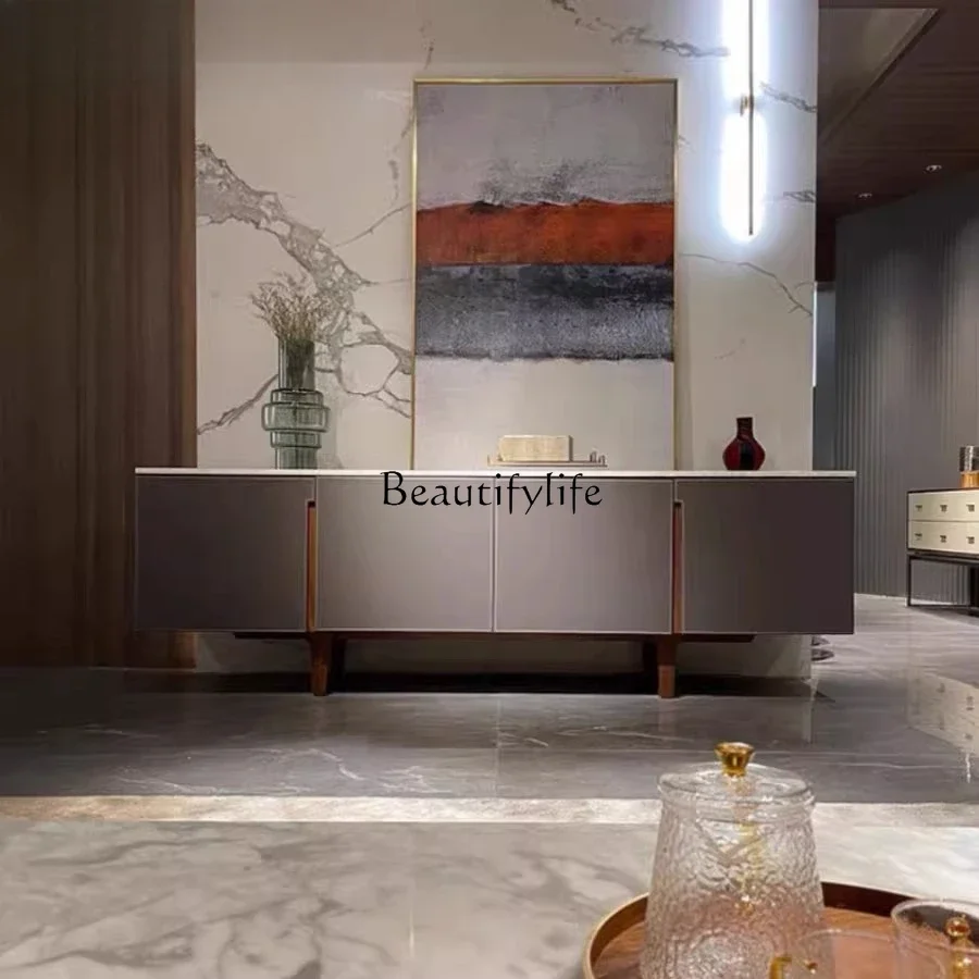 

ld25 Italian minimalist large apartment TV cabinet modern simple saddle leather floor cabinet