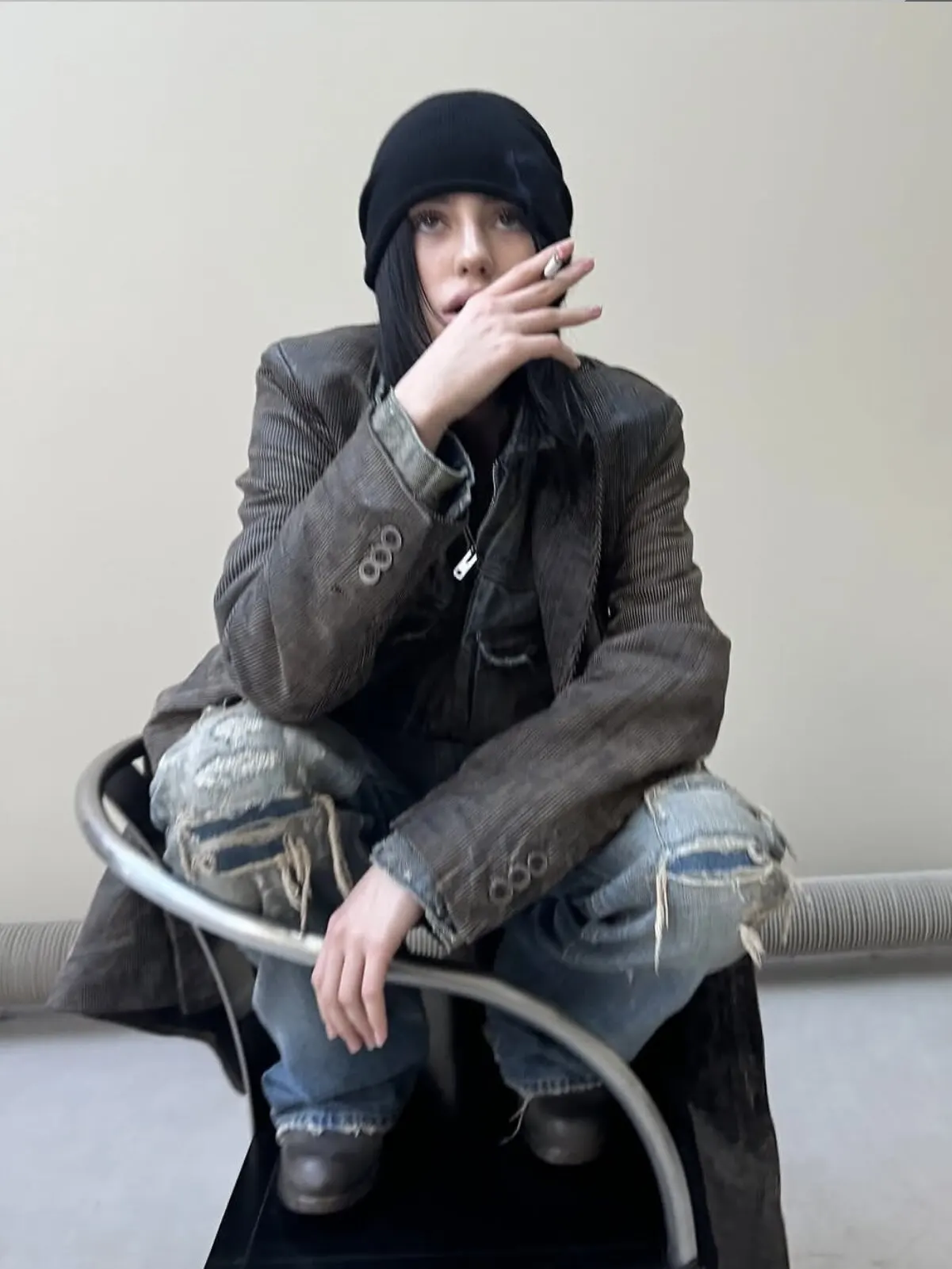 No Faith studios ITALY hand-sewn worn ripped ink-splashed straight boot jeans
