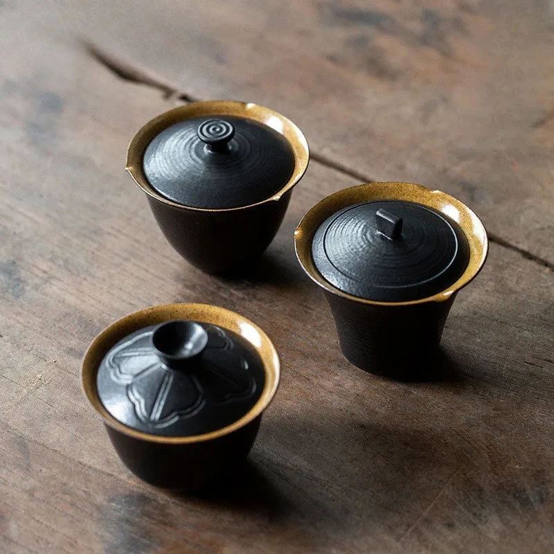 

Ручная работа в японском стиле, грубая керамика, черная глазурь, гавань, креативная чайная вареница, чайная чаша с крышкой, комплект чайника, крышка, чаша, чайная посуда