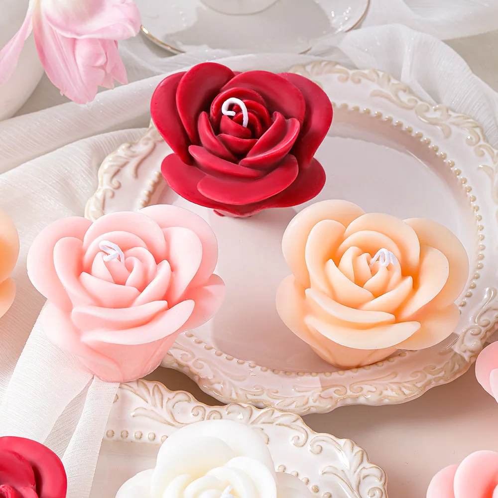 DIY Rose Flower Candle Silicone Mold Birthday Cake Decoration Flower Chocolate Fudge Making Tool 3D Rose Soap Plaster Resin Mold