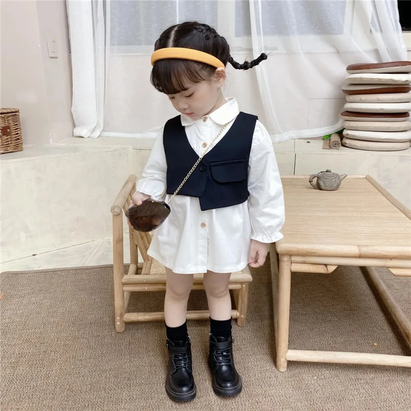 Spring Girls Clothes Set Long Sleeve Shirt Dress+Vest Fashion Korean Children Casual Costumes Suits Autumn Toddler Girl Clothes