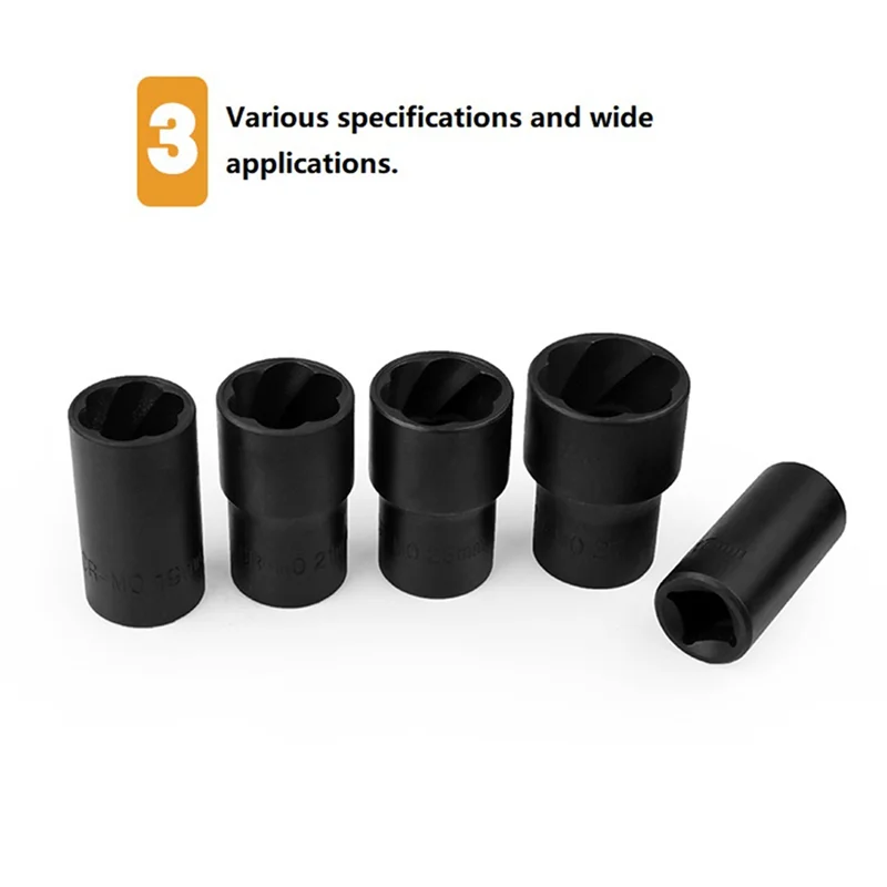 A43F-6 Pieces Of Broken Nut Extractor With 17Mm, 19Mm, 21Mm, 23Mm, 27Mm Sleeve And Central Piercing Rod Nut Removal Tool Kit Dur