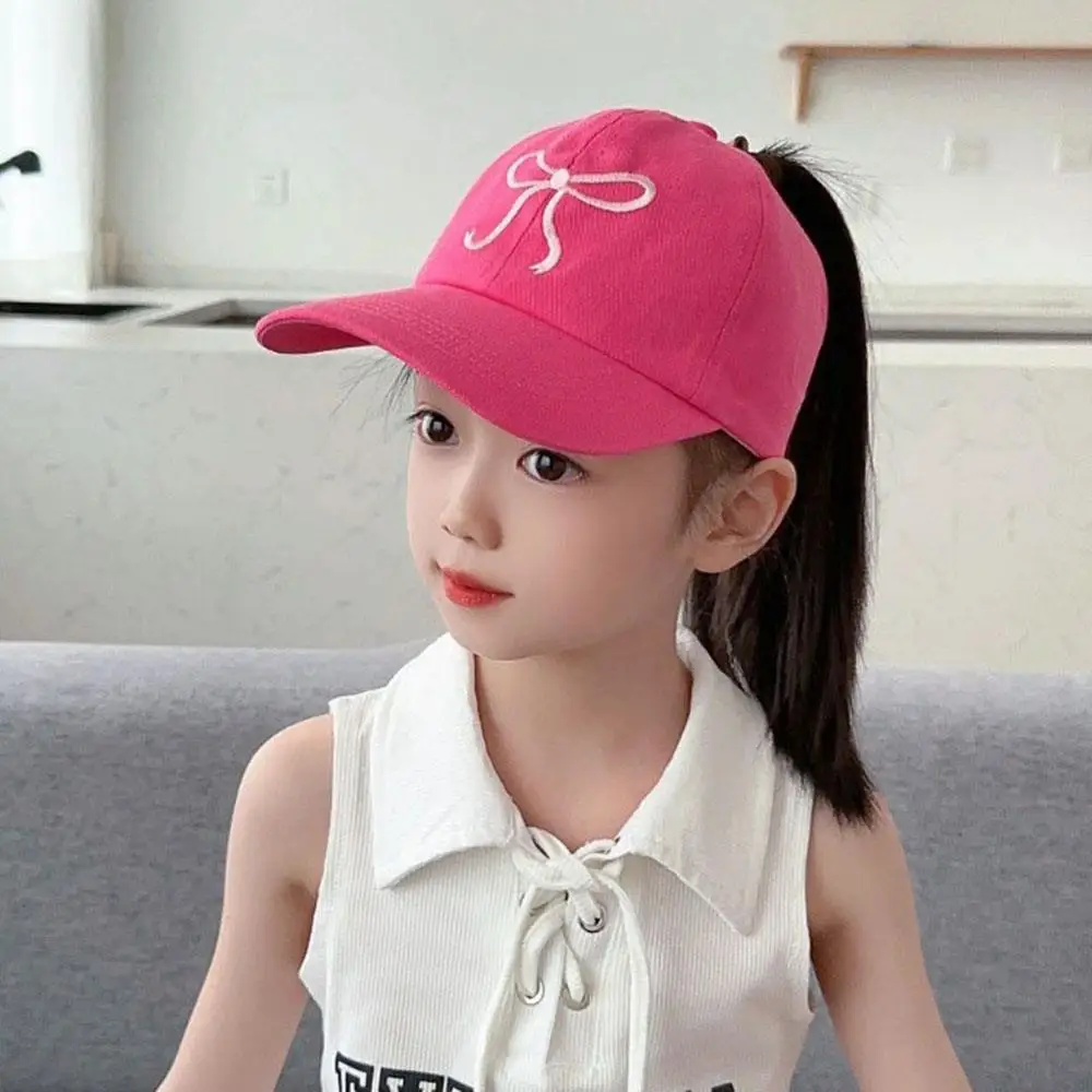 Bowknots Hollow High Ponytail Caps Kids Baseball Caps For Boys Girls Adjustable Empty Top High Ponytail Caps Summer Sun Hats