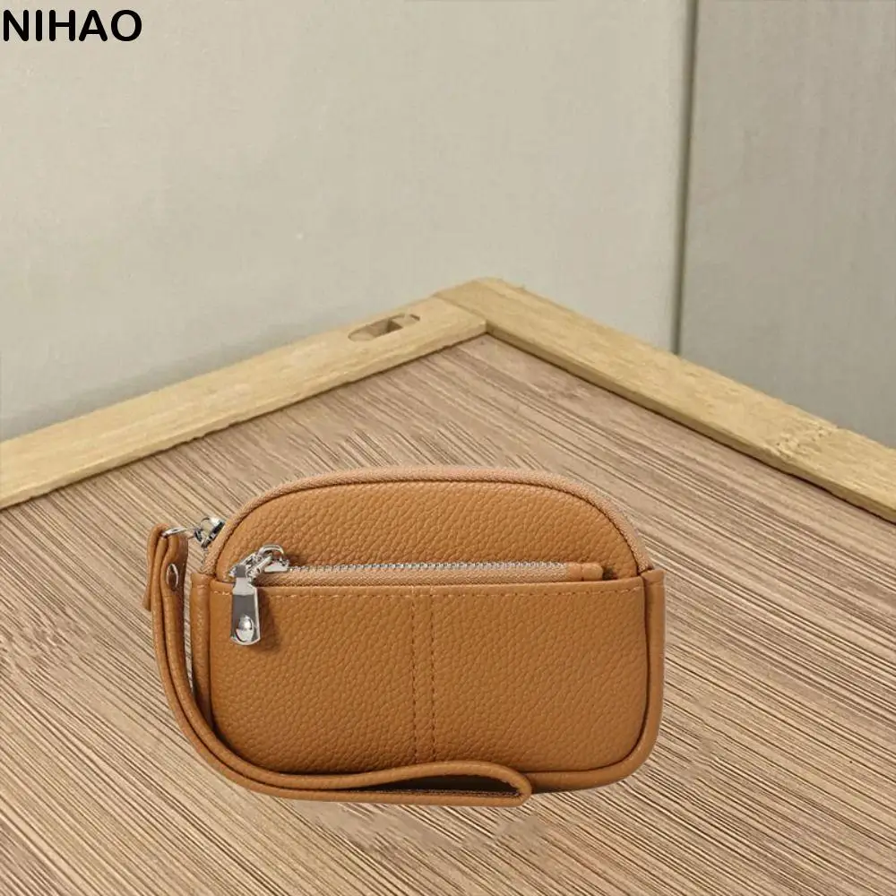 

Card Holder PU Leather Mini Wallet Organizer Lightweight Zipper Coin Purse Key Case Korean Style Wrist Key Bag Headphone Bag