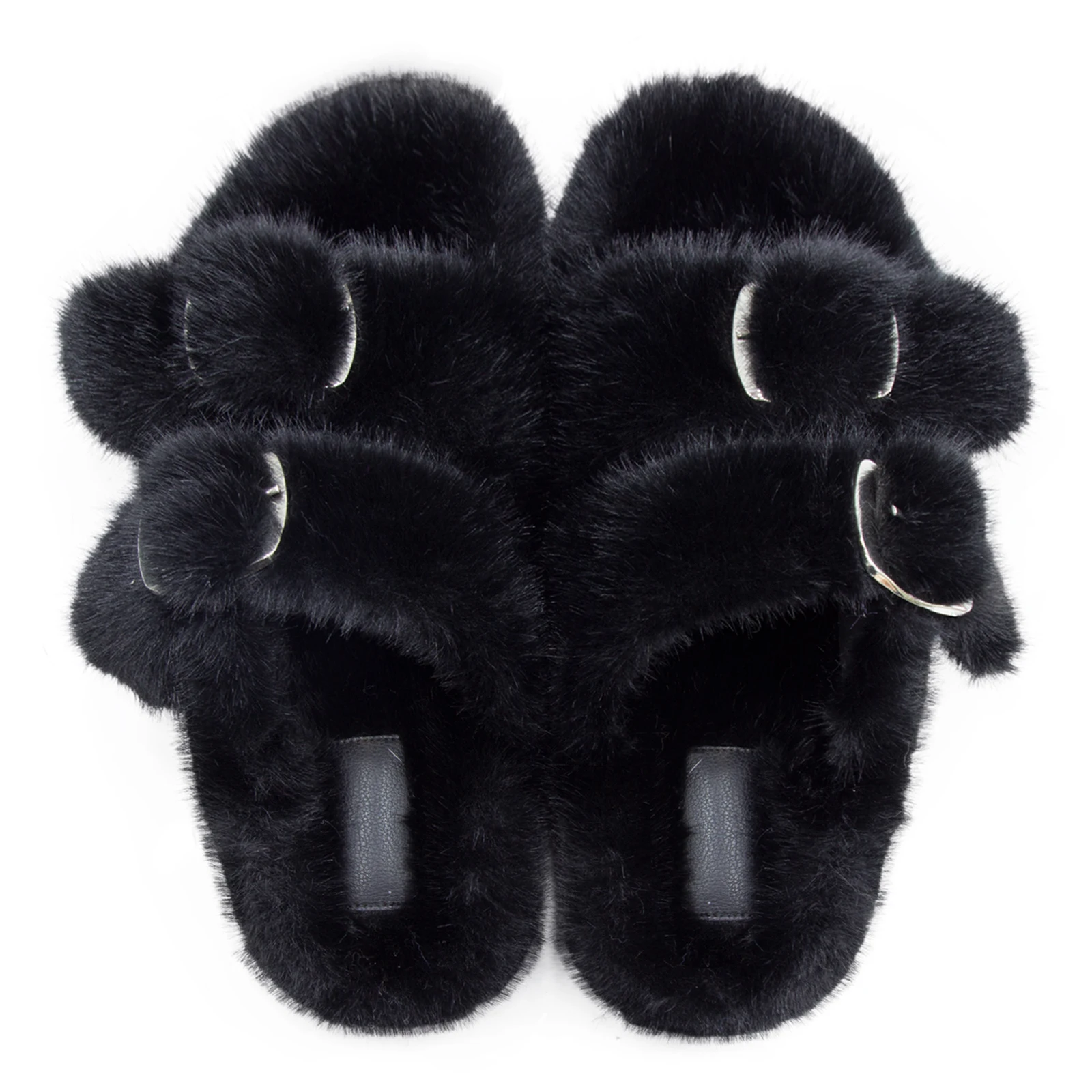 Women's Fuzzy Slippers Slipper Female Shoes for Woman Open Toe Fluffy Furry Slippers Flat Fur Slides Autumn Winter Slippers