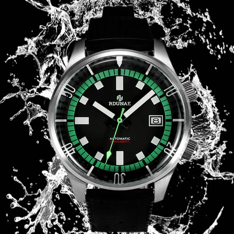 RDUNAE Automatic Watch Japan NH35 Automatic Movement 200m Waterproof Strong Luminous Calendar Sapphire Sports Diving Wristwatch