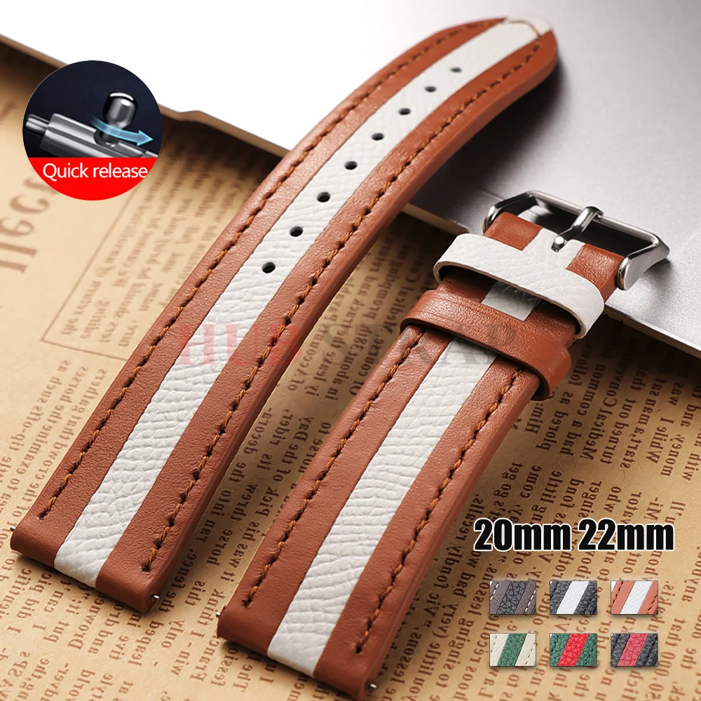 Correa de reloj de cuero de alta calidad 20mm 22mm hombres mujeres correa de reloj negro marrón blanco cuero de vaca correa de reloj de negocios accesorios de reloj