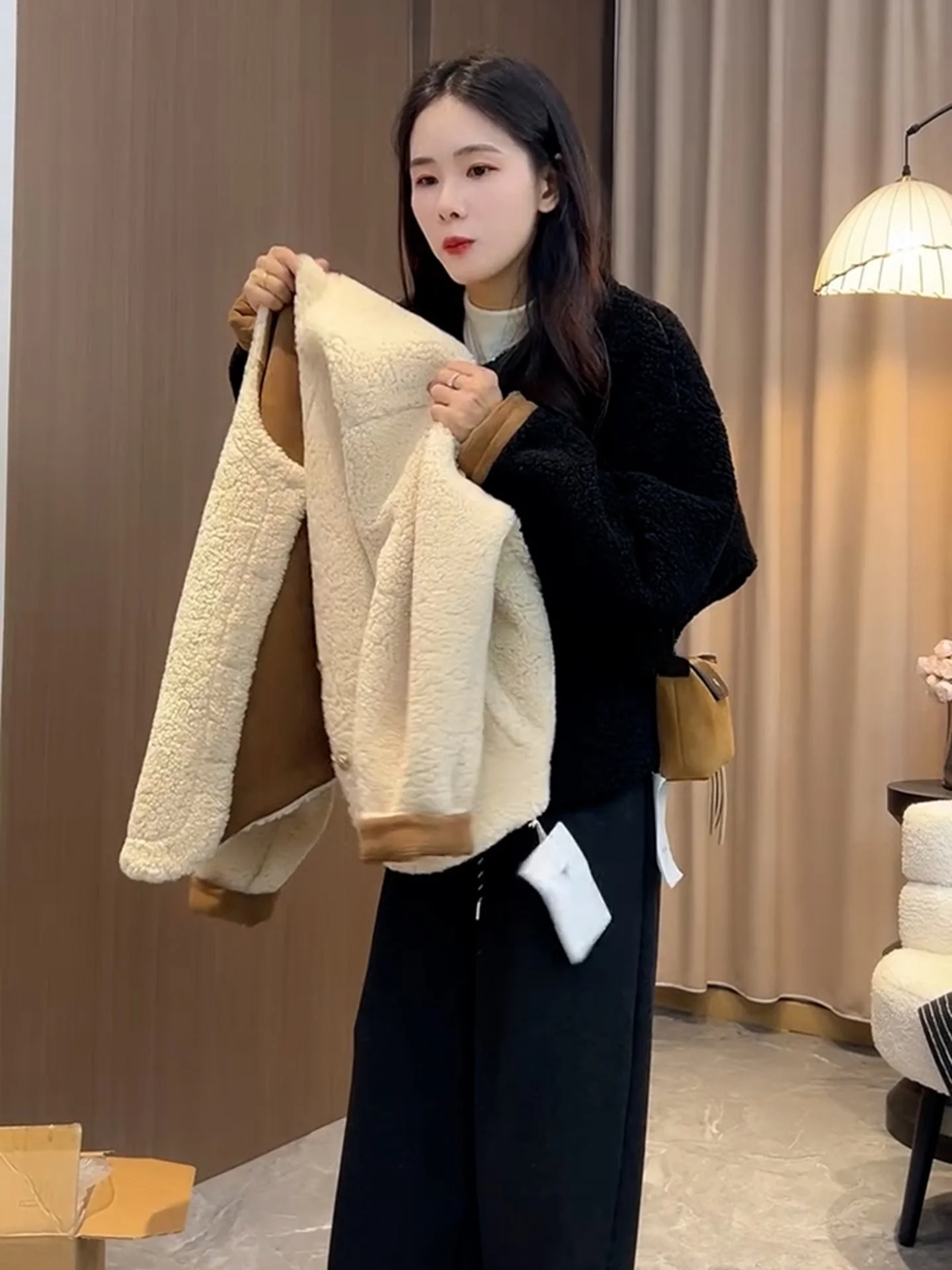 معطف أنيق من فرو الخروف للنساء، معطف كاجوال دافئ جديد لفصلي الخريف والشتاء، ياقة مستديرة وأكمام طويلة للسيدات