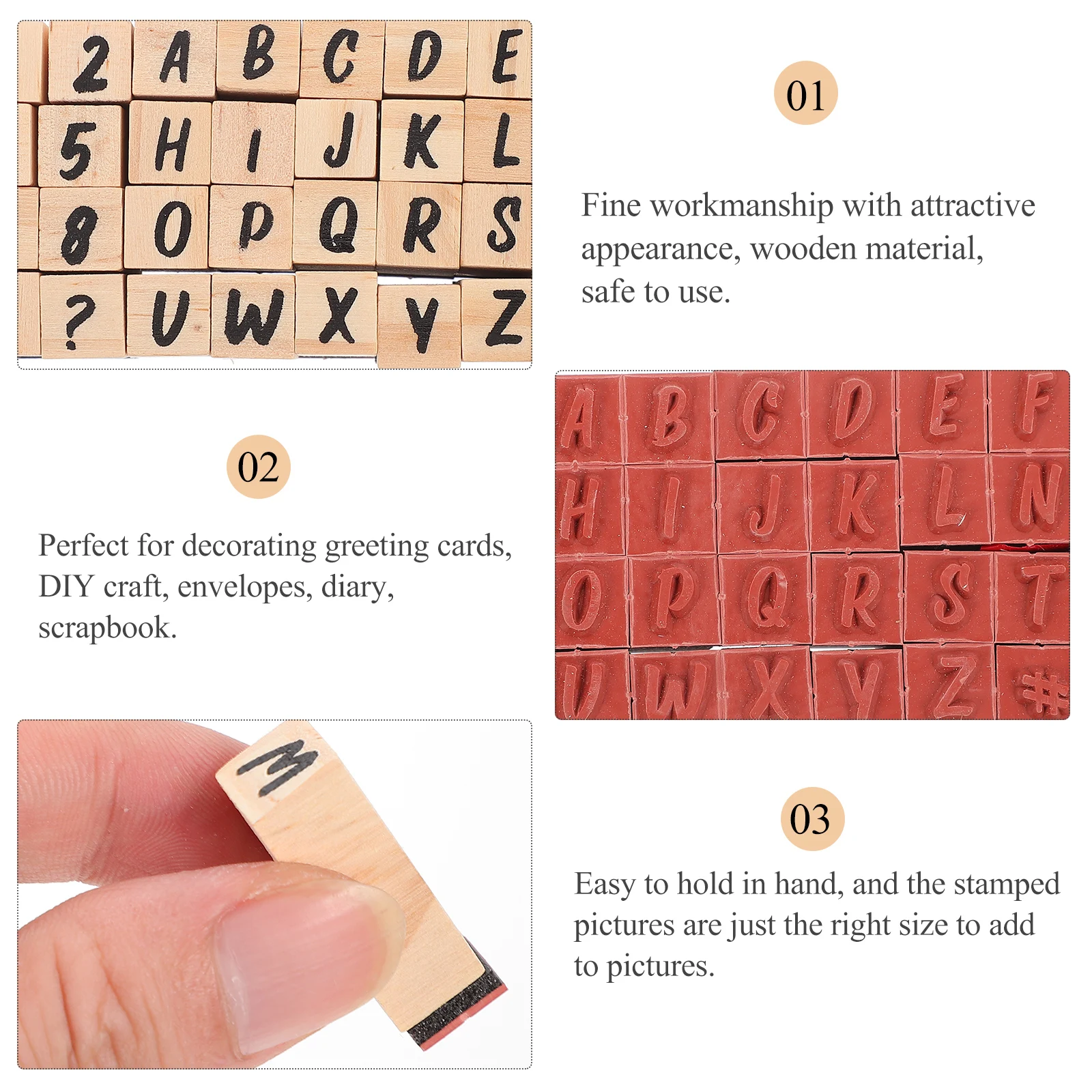 Wooden Stamp Set Decorative Number Alphabet Seal Scrapbook DIY Stamps Kids Safe Natural Material Storage Container