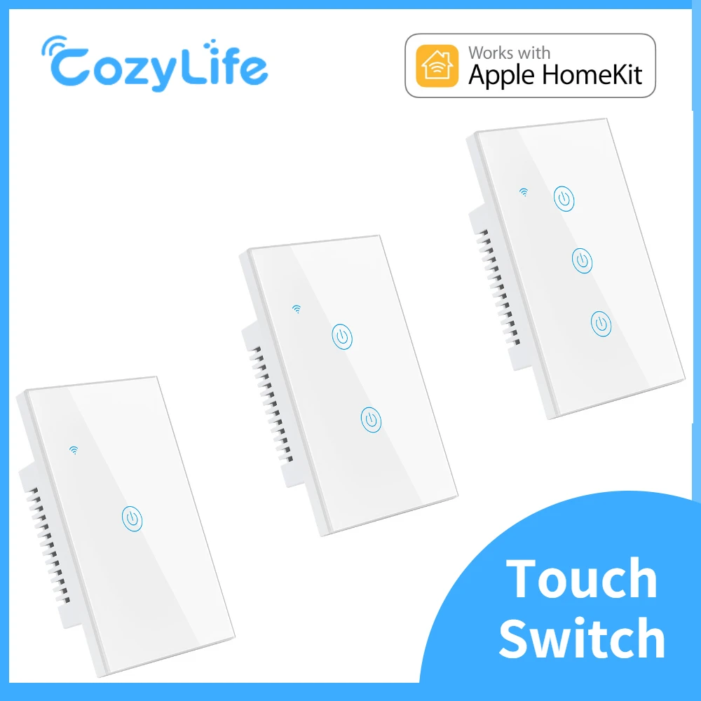 

WiFi HomeKit Touch Light Switch US Smart Wall Switch 1/2/3 Gang Neutral Wire Required Voice Control Support Alexa Siri Alice