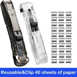 Staple Metal Clip Push Hand Paper Clipper with Refill Fixing Organizing Stapler Reusable Push Clamp for Document File Stationery