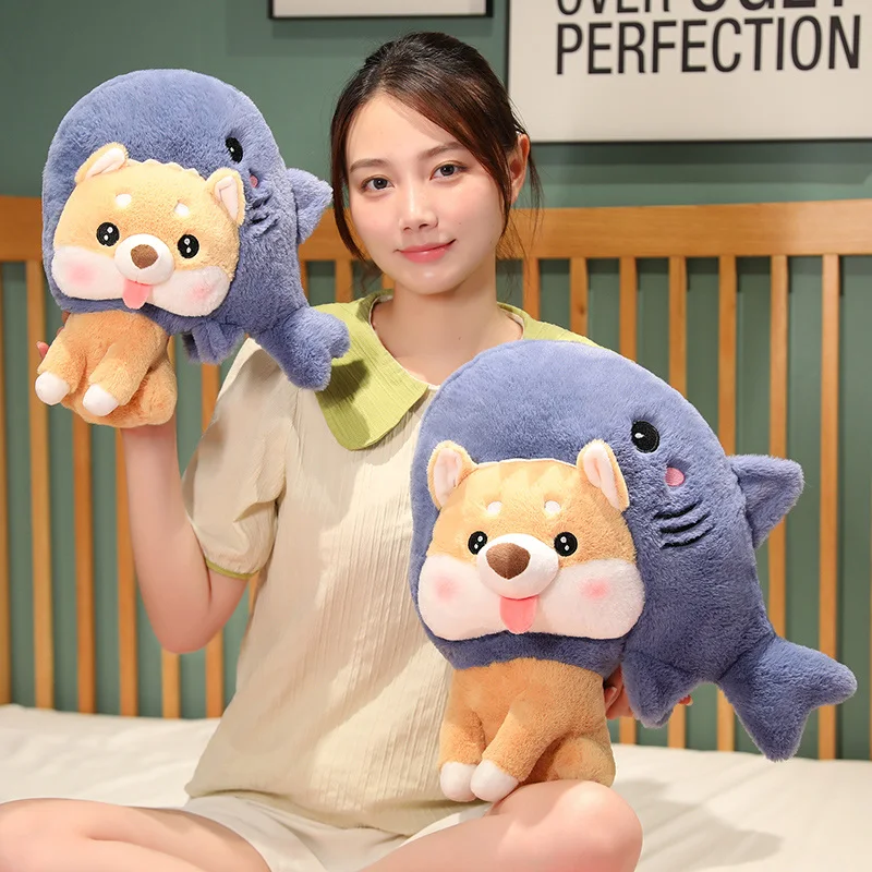 

2022 New Kawaii Shark Head Dog Body Plush Shiba Inu Plush Toys Cute Blue Dog Doll Plushie Girlfriend Kids Gifts Toy 30cm/45cm