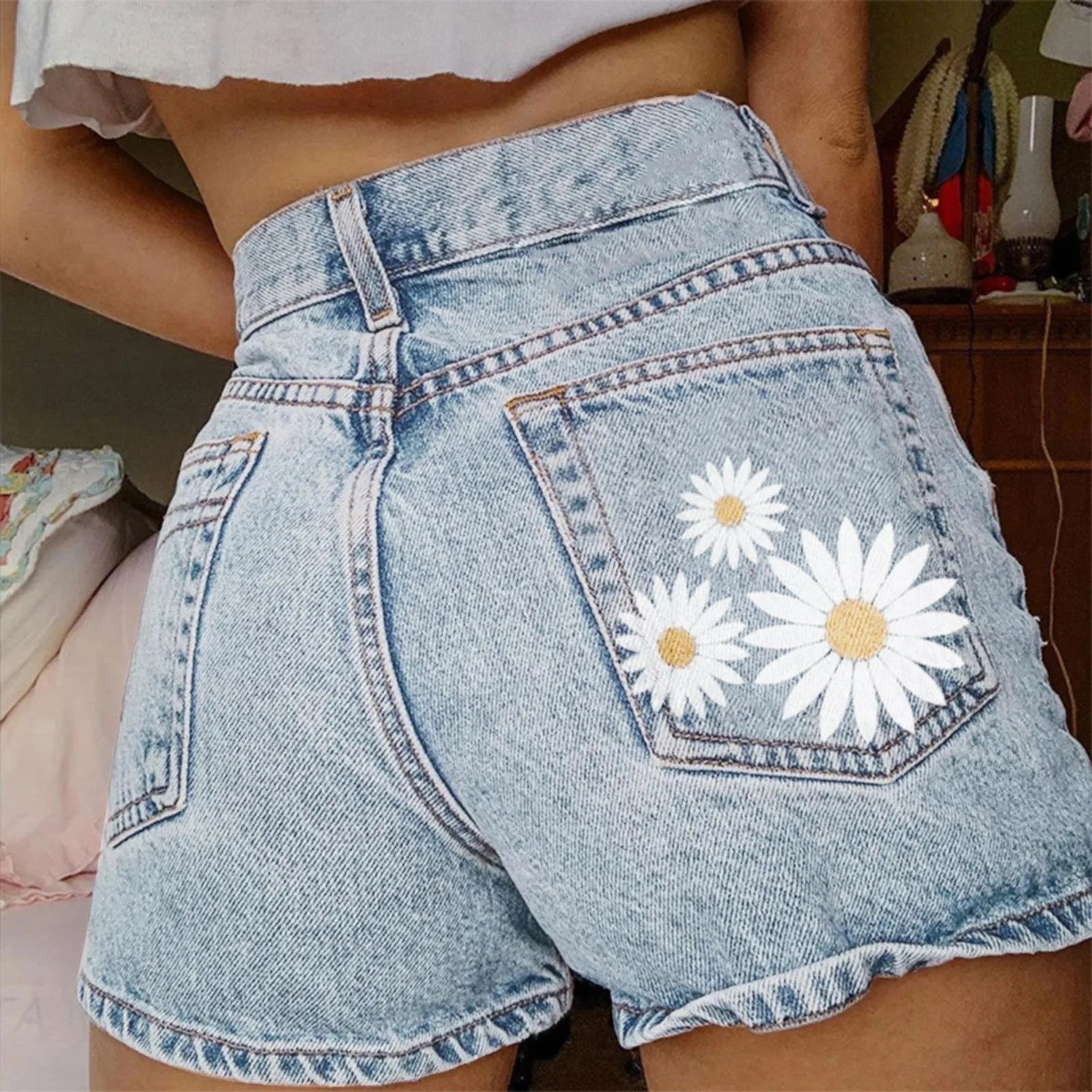 

Ladies Summer Shorts Fashion Floral Printed Tassel Sexy Denim Shorts For Women Casual High Waist Zipper Up Jean Booty Shorts