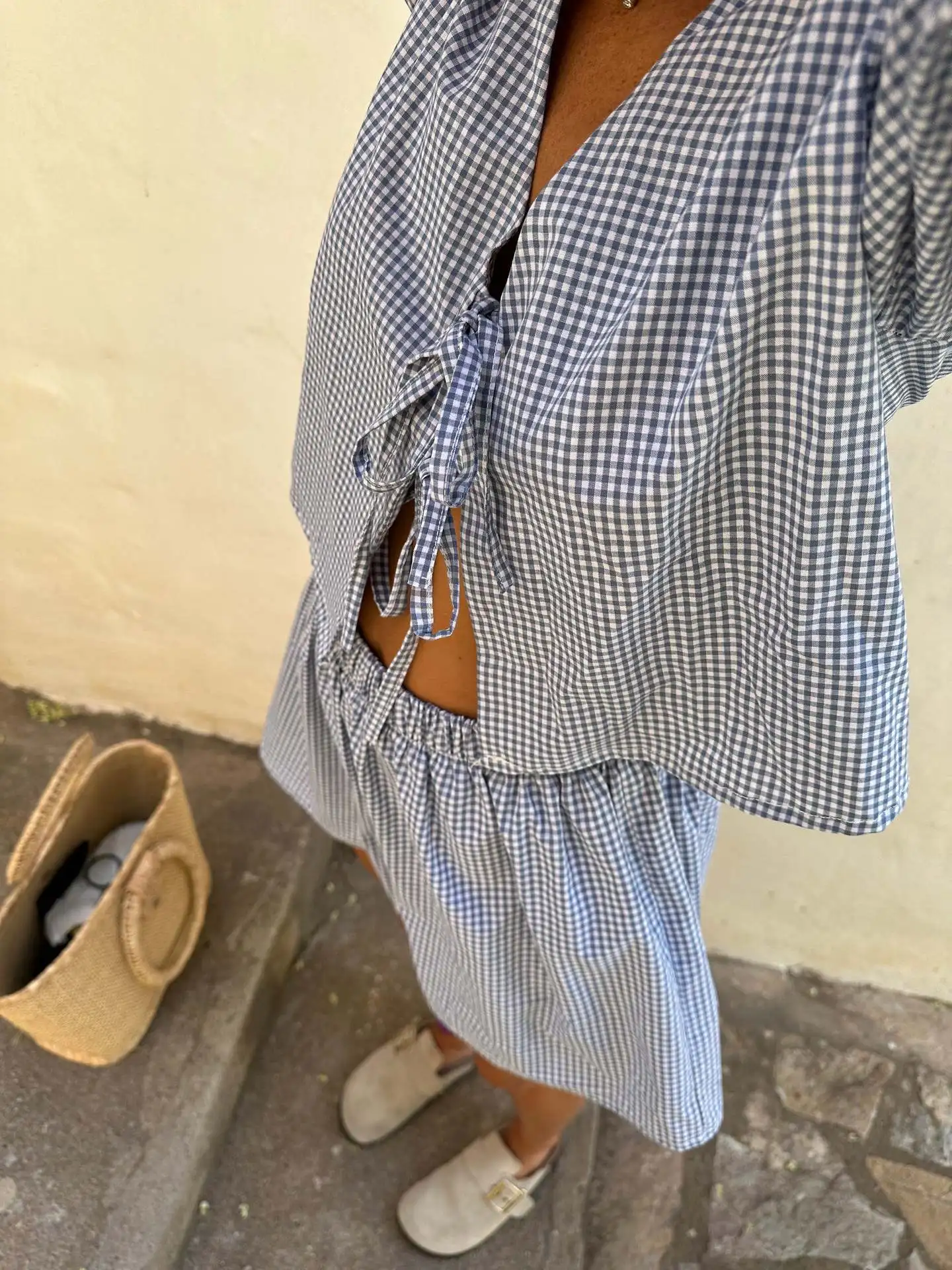 Plaid Striped Sexy Casual Casual Outfit Office Ladies Perppy Sweet Vacation Suits Fashion American Basic Female 2 Piece Shorts