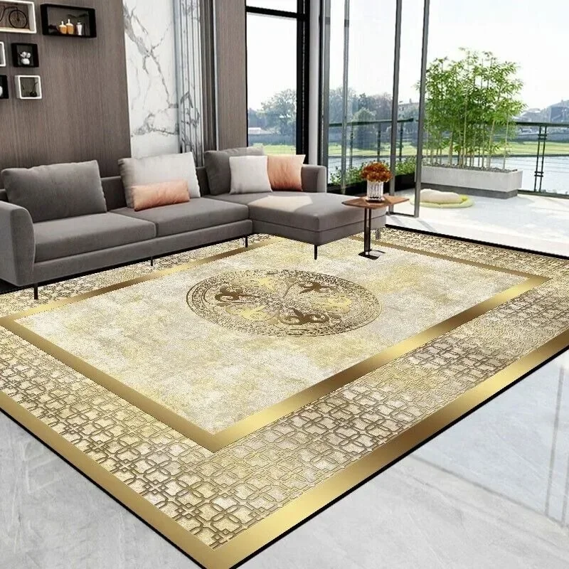 Golden Carpet Luxury Abstract Bedroom Decoration Large Area Rugs Sofa Side Carpets for Living Room Soft Fluffy Lounge Floor Mat