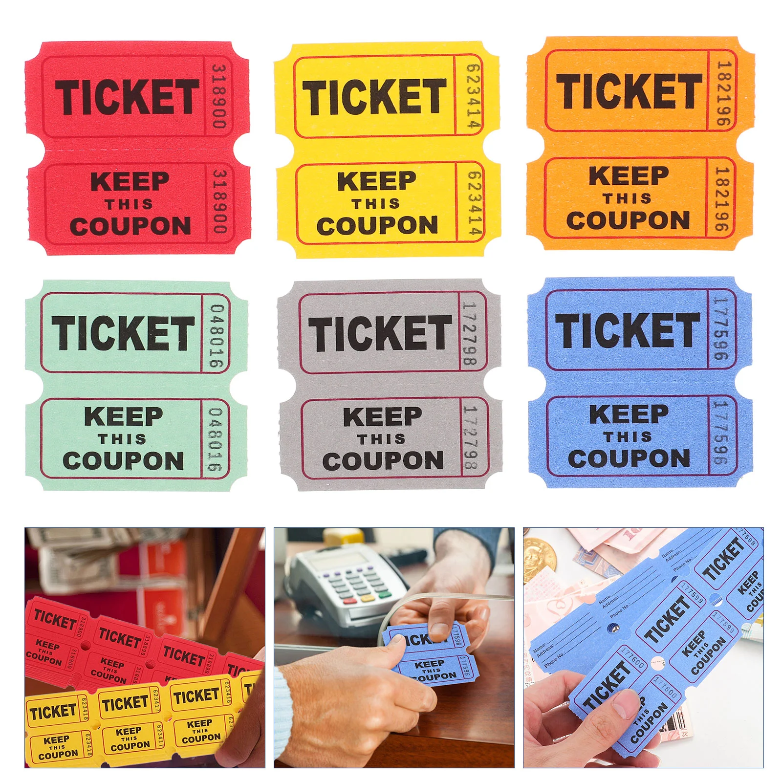 600 Pcs Raffle Ticket Tickets Party Game Accessory Door Lottery for Double Offset Paper Colored