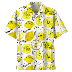 Men's Shirt Lemon Pattern Alohas 3D Printed Tropical Fruits Short Sleeve Button Blouse Streetwear Oversized Lapel Hawaiian Shirt