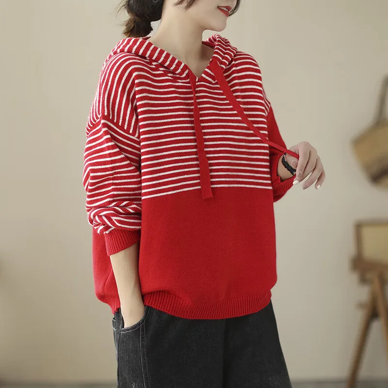 

Autumn and Winter New Plump Girls Large Size Women's Clothing Western Style Youthful-Looking Thin Striped Stitching