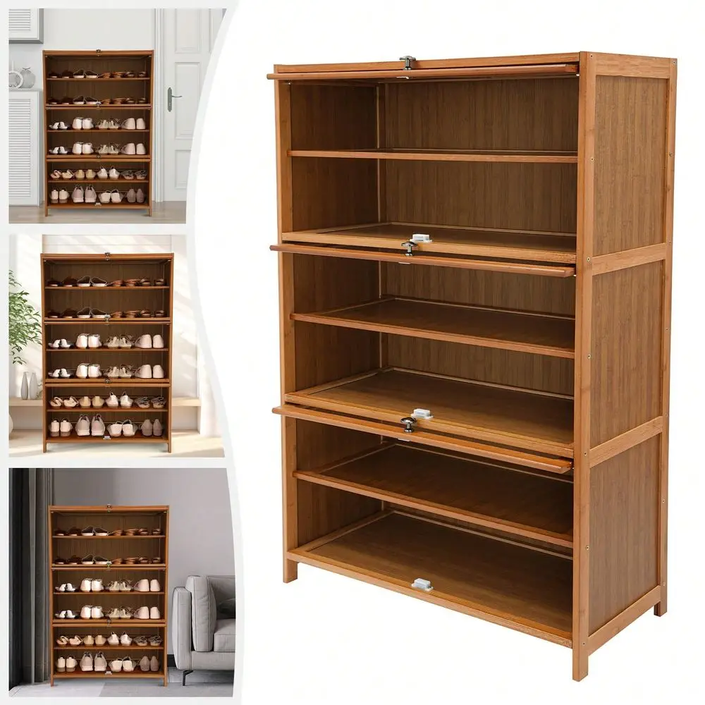 Modern Rectangular Shoe Storage Cabinet, Free Standing Shoes Shelf Organizer, Shoe Cabinet With Doors