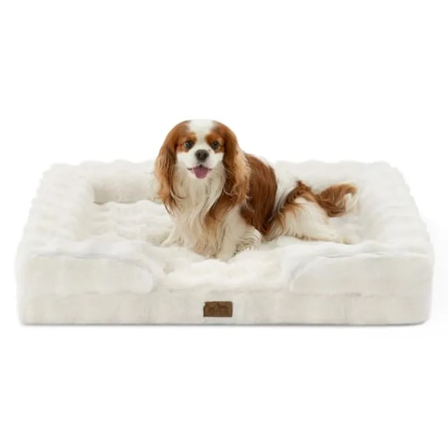

Orthopedic Dog Bed for Large Medium Size Dog Soft and Warm Faux Fur Sofa for Pet Up to 75 lbs Foam Bolster Anti-Slip Couch with