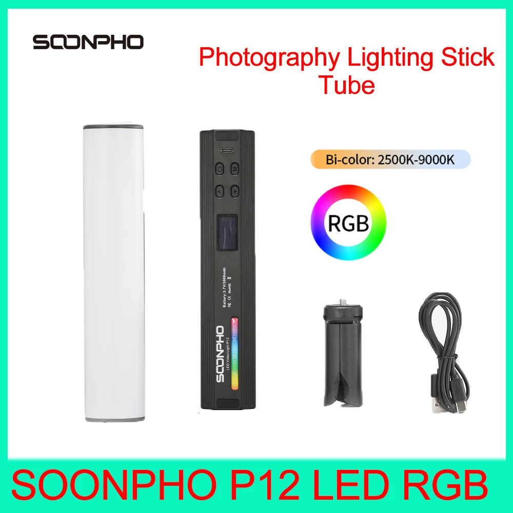 SOONPHO P12 LED RGB Handheld Photography Lighting Stick Tube Portable Soft Light Painting Video Lamp for youtobe Tiktok