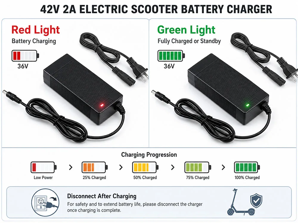 42V 2A 5A Electric Charger 1 Prong 5.5mm DC Plug for 36V 10S Lithium Battery Compatible with Gotrax Charger