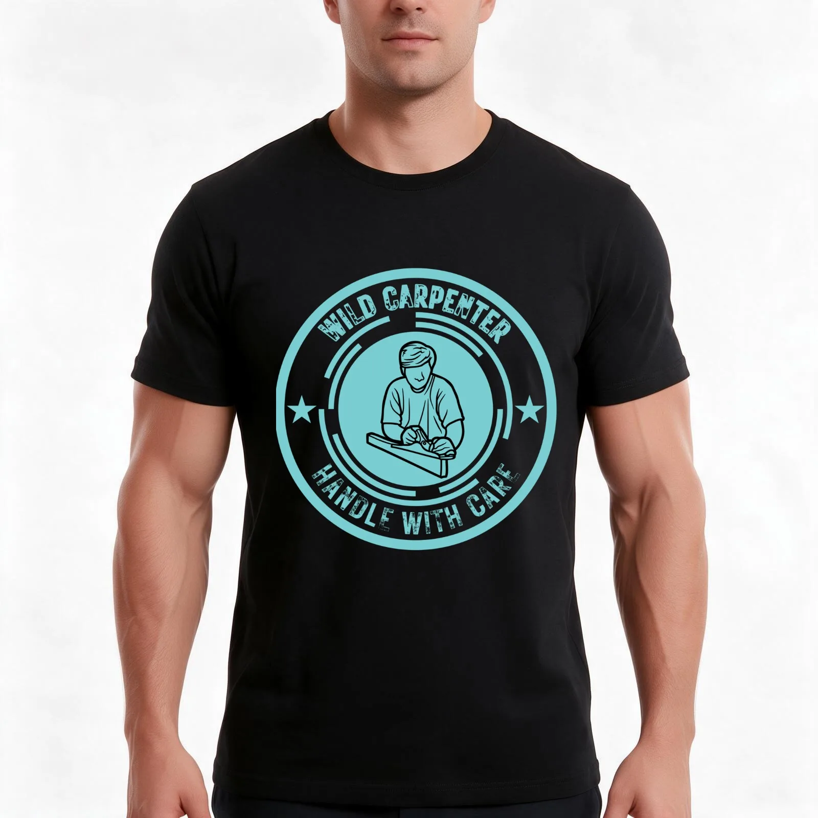 carpenter T-Shirt, Summer Casual Cotton Tee, Oversized Streetwear Tops, Vintage Graphic Print, Loose Fit Short Sleeve