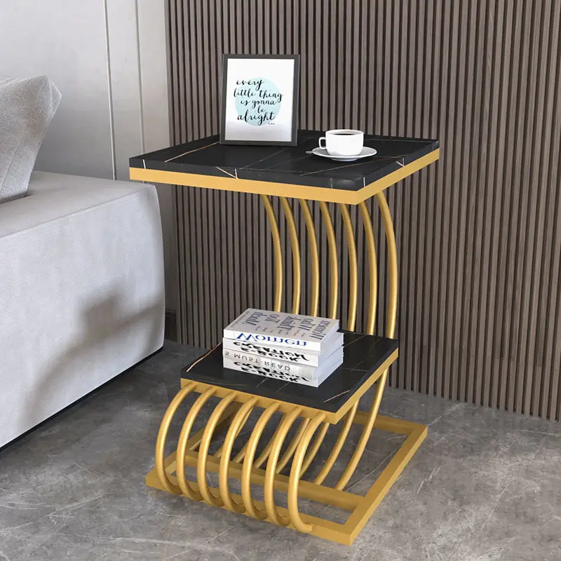 Nordic Luxury Side Table Living Room Sofa Coffee Table Balcony Small Round Table Wrought Iron Slab Creativity Modern Side Table